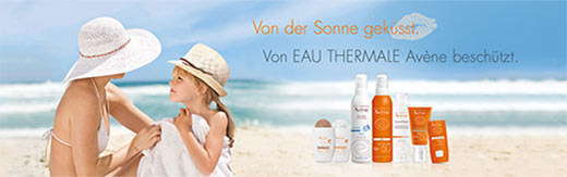 Von der Sonne geküsst. Von Eau Thermale Avène geschützt. Von der Sonne geküsst. Von Eau Thermale Avène geschützt.